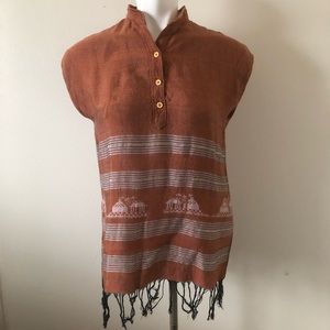 Sleeveless Boho Mandarin Collar Tunic Free Size